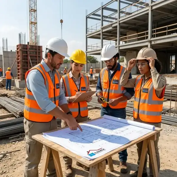 Engenheiros vistoriando obra